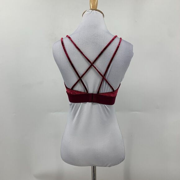 Pink Victorias Secret Bralette Women S Small Maroon Unlined Crushed Velvet Strap - Picture 5 of 12